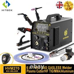 6IN1 MIG/Plasma Cutter/HF TIG/ARC Welder Gas/Gasless Machine Aluminum 250A 240V