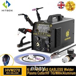 6IN1 MIG/Plasma Cutter/HF TIG/MMA Welder Gas/Gasless Machine Aluminum 250A 220V