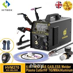 6IN1 MIG/Plasma Cutter/HF TIG/MMA Welder Gas/Gasless Machine Aluminum 250A 240V