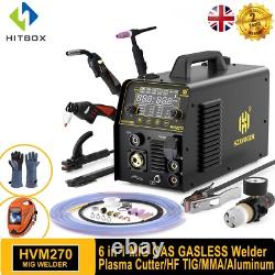 6IN1 MIG/Plasma Cutter/HF TIG/MMA Welder Gas/Gasless Welding Machine Aluminum UK